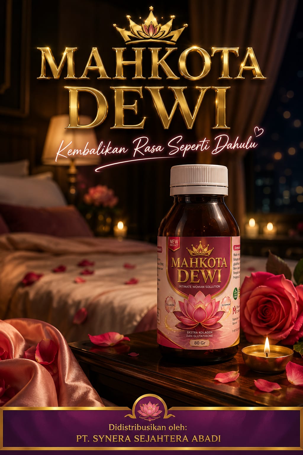 Poster Mahkota Dewi dengan kemasan produk